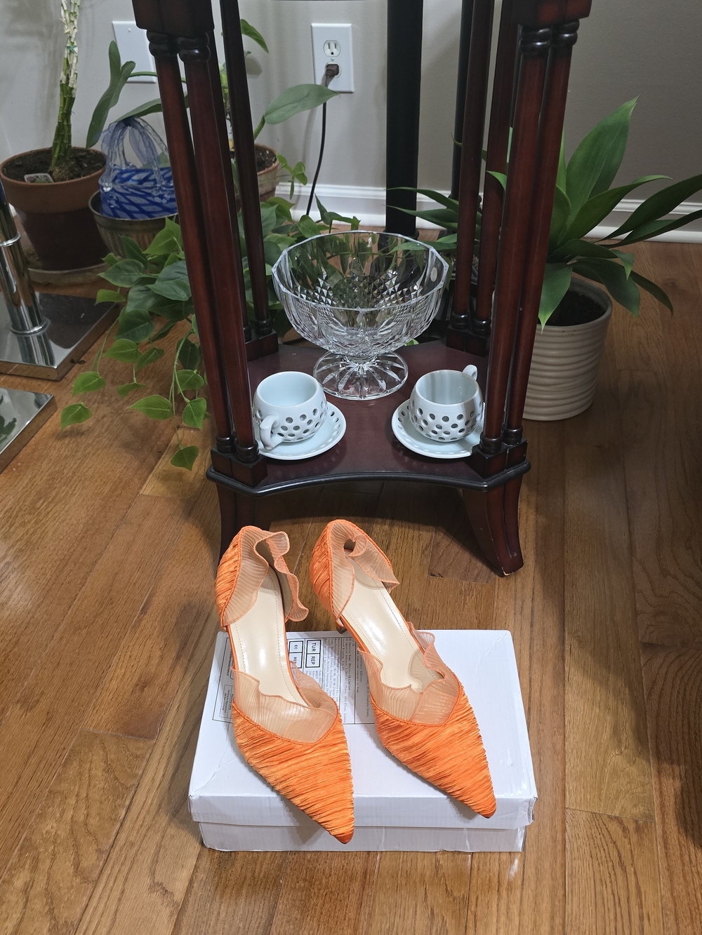 Women Orange Heels With Ruffle Detail